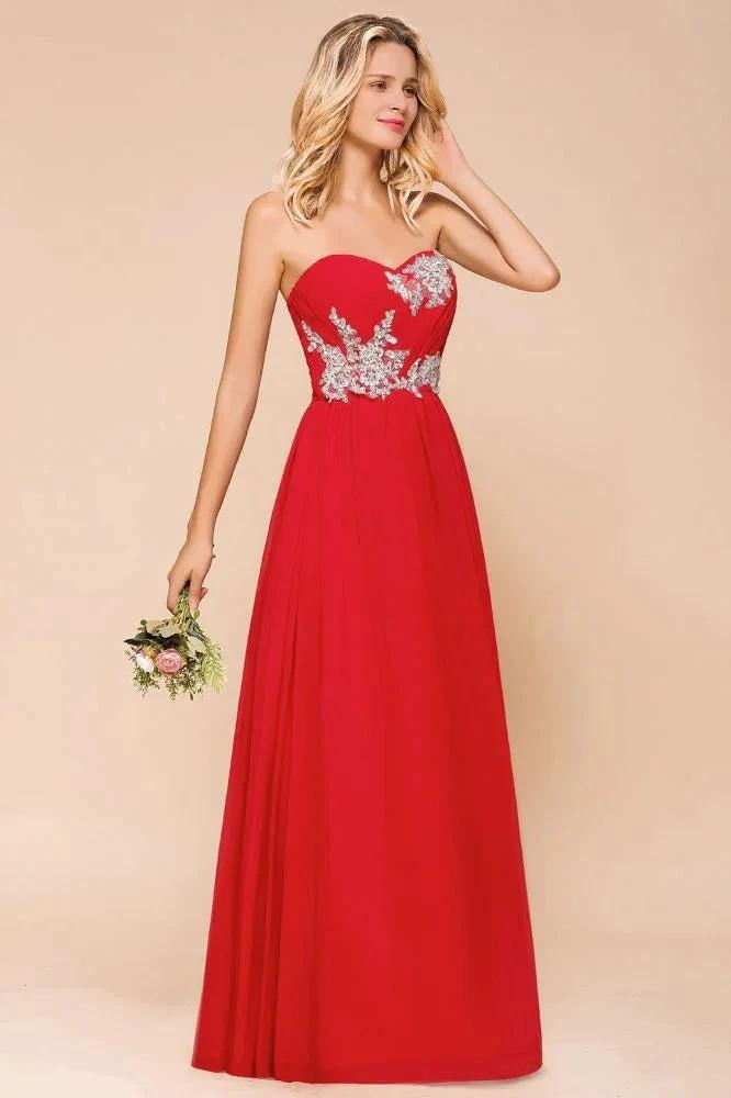 Red Charming Strapless Appliques Evening Maxi Dress Wedding Party Dress by misshow.com