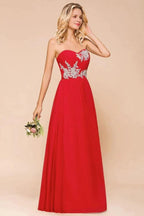 Red Charming Strapless Appliques Evening Maxi Dress Wedding Party Dress by misshow.com