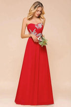 Red Charming Strapless Appliques Evening Maxi Dress Wedding Party Dress by misshow.com