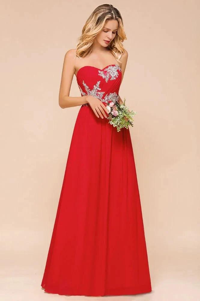 Red Charming Strapless Appliques Evening Maxi Dress Wedding Party Dress by misshow.com
