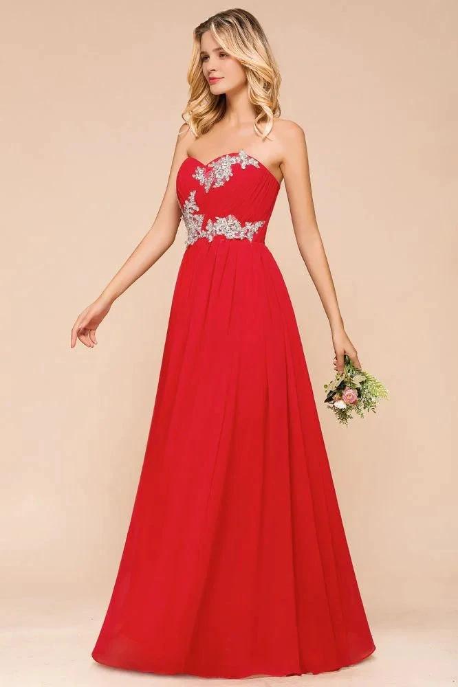 Red Charming Strapless Appliques Evening Maxi Dress Wedding Party Dress by misshow.com