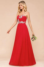 Red Charming Strapless Appliques Evening Maxi Dress Wedding Party Dress by misshow.com