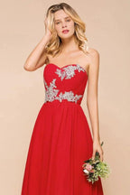 Red Charming Strapless Appliques Evening Maxi Dress Wedding Party Dress by misshow.com