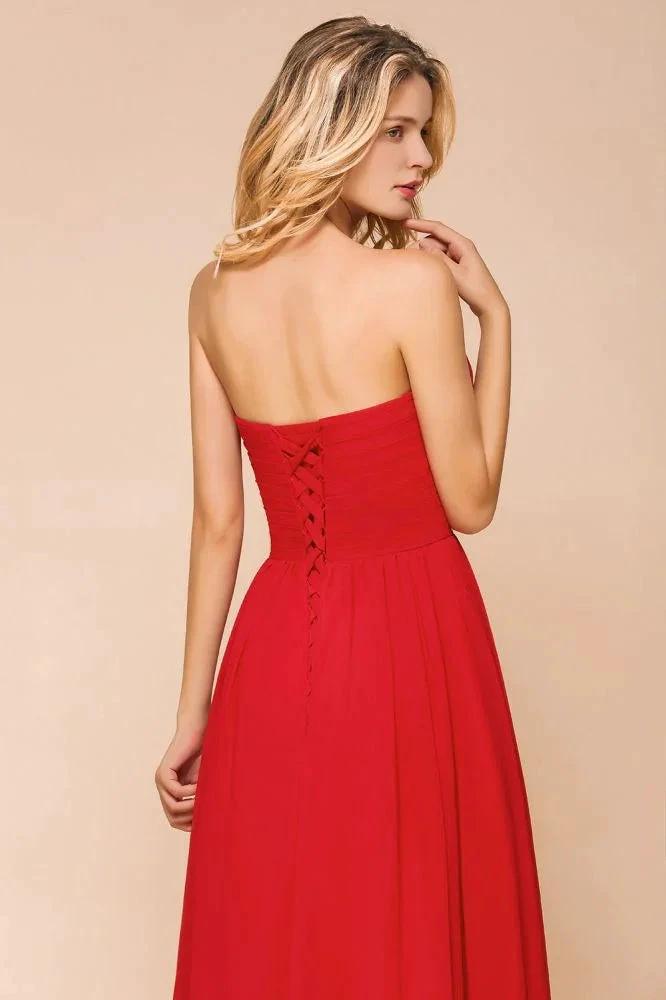 Red Charming Strapless Appliques Evening Maxi Dress Wedding Party Dress by misshow.com