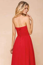 Red Charming Strapless Appliques Evening Maxi Dress Wedding Party Dress by misshow.com