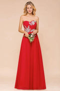 Red Charming Strapless Appliques Evening Maxi Dress Wedding Party Dress by misshow.com