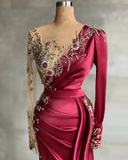 Red evening dress floor-length prom dresses with sleeves by misshow.com