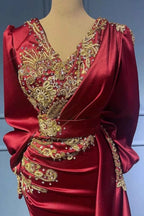 Red evening dresses with sleeves elegant floor-length prom dresses by misshow.com