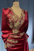 Red evening dresses with sleeves elegant floor-length prom dresses by misshow.com