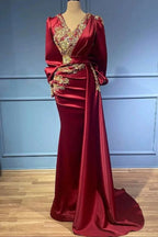 Red evening dresses with sleeves elegant floor-length prom dresses by misshow.com