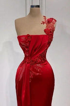 Red Flowers One Shoulder Sleeveless Floor-length Prom Dresses by misshow.com
