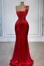 Red Flowers One Shoulder Sleeveless Floor-length Prom Dresses by misshow.com
