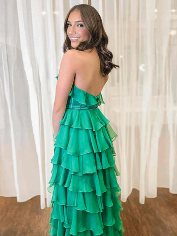 Vestido de fiesta con escote halter, escote en forma de cerradura, volantes y abertura