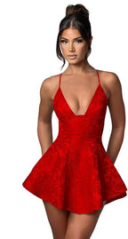 Short A-line Halter Backless Homecoming Dress Satin Ruffle Jacquard Party Dresses