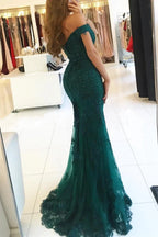 Red Long Evening Dresses Lace Beaded Off Shoulder Mermaid Prom Dresses Party Dresses by misshow.com