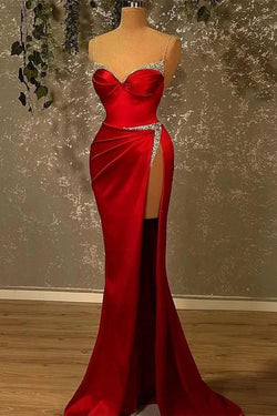 Vestidos de Noite Longos Vermelhos Brilhantes Sem Mangas Com Fenda Lateral
