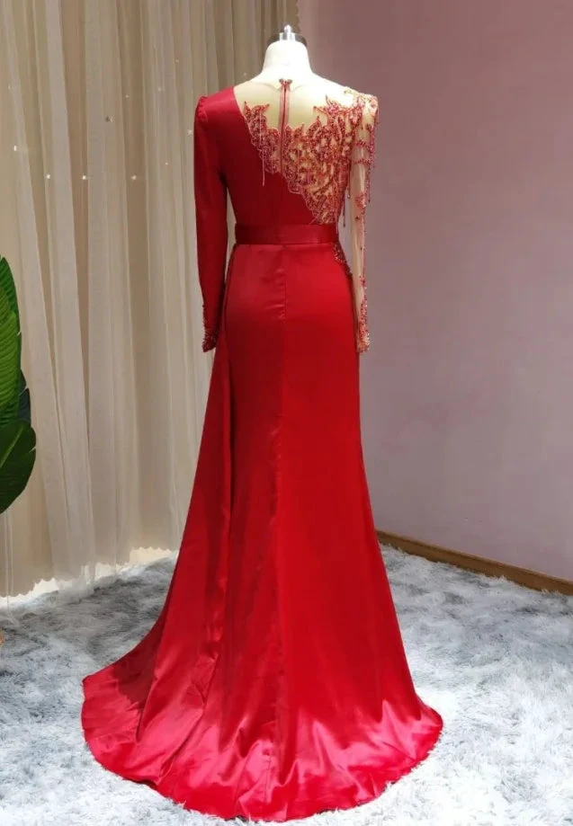 Red Long Prom Dresses | Evening dresses with sleeves by misshow.com