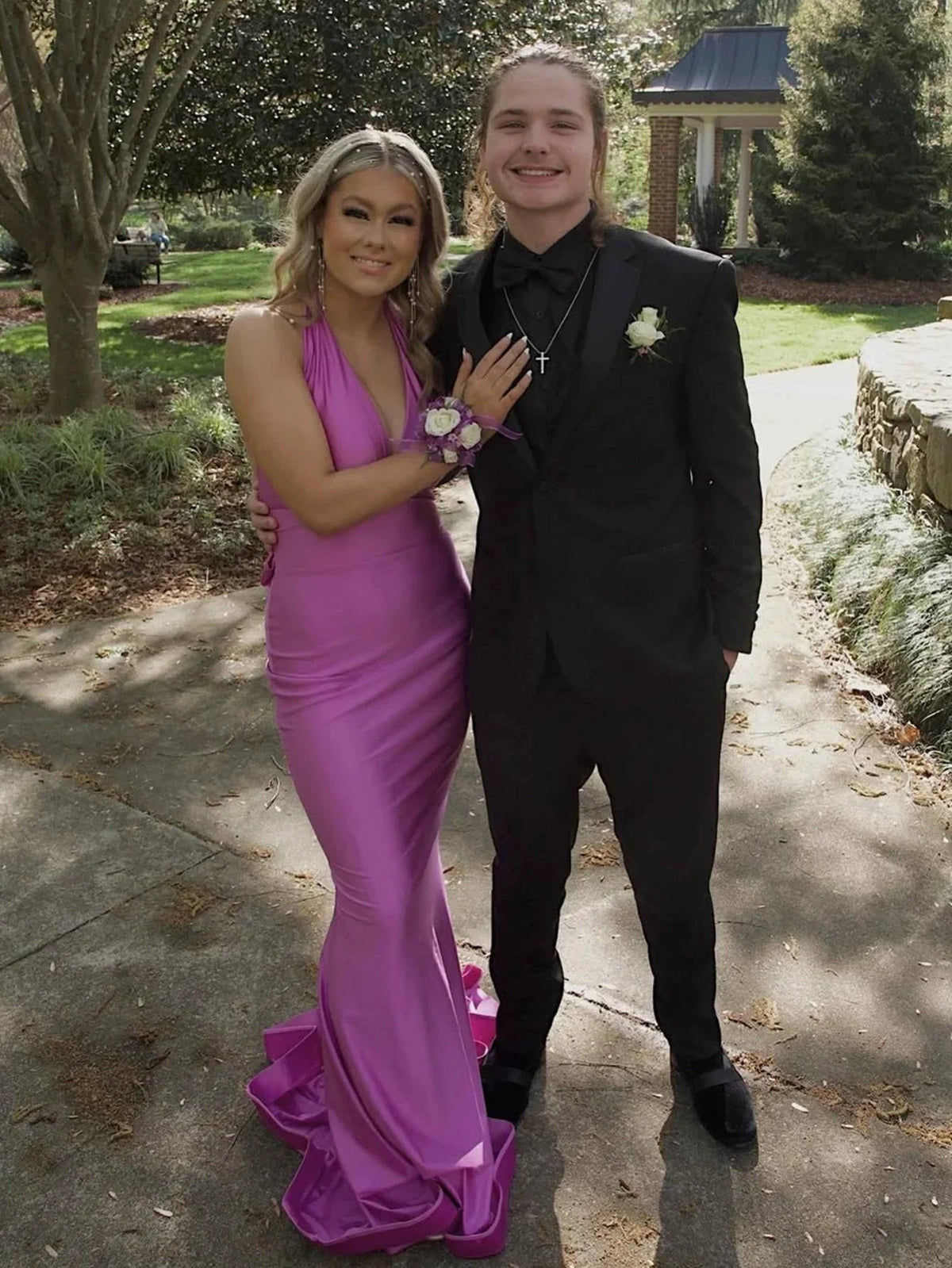 Red Satin Mermaid Tight V Neck Long Prom Dress With Bow Tie by KissProm
