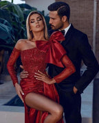 Red Sexy Long Glitter Prom Dresses With Sleeves by misshow.com