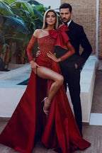Red Sexy Long Glitter Prom Dresses With Sleeves by misshow.com