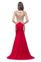 Red V-Neck Mermaid Sweep-length Appliques Formal Dresses by misshow.com