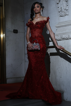 Luxury Black Sequin Mermaid Prom Dress – Illusion Corset Bodice with 3D Beaded Lace & Off-the-Shoulder Detail | 2026 Gothic Glamour Evening Collection (ZD17397)