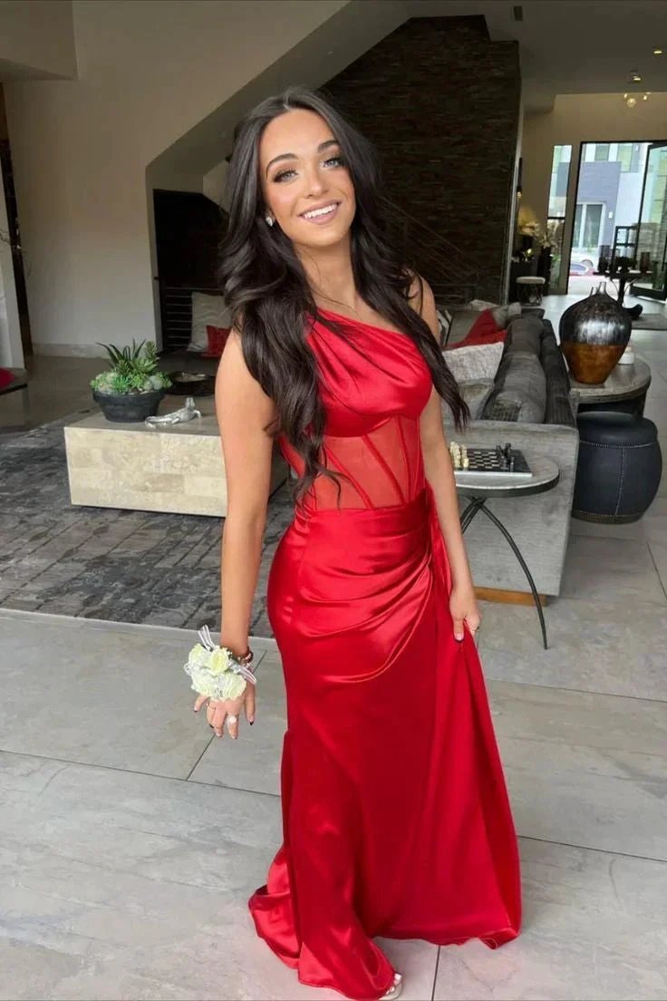 Valerie |Sheath One Shoulder Pleated Satin Long Prom Dress by KissProm