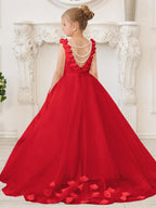 Elegant White Tulle Flower Girl Dress with Sweep Train