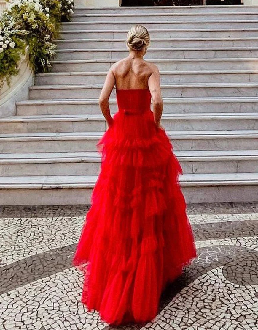 Matilda |A-Line Strapless Ruffled Tulle Prom Dress by KissProm
