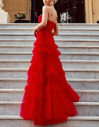 Matilda |A-Line Strapless Ruffled Tulle Prom Dress by KissProm