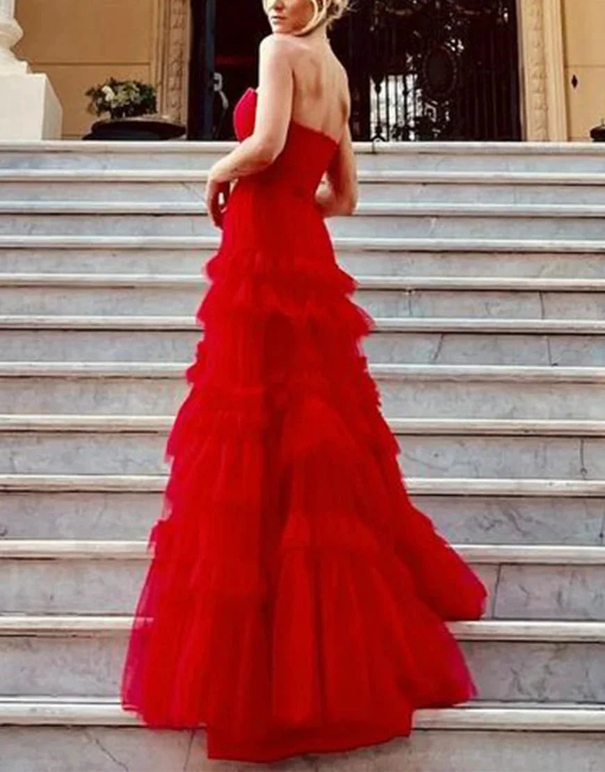Matilda |A-Line Strapless Ruffled Tulle Prom Dress by KissProm