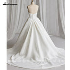 Customized Off Shoulder Crepe Satin A Line Floor Length Wedding Dress