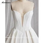 Customized Off Shoulder Crepe Satin A Line Floor Length Wedding Dress