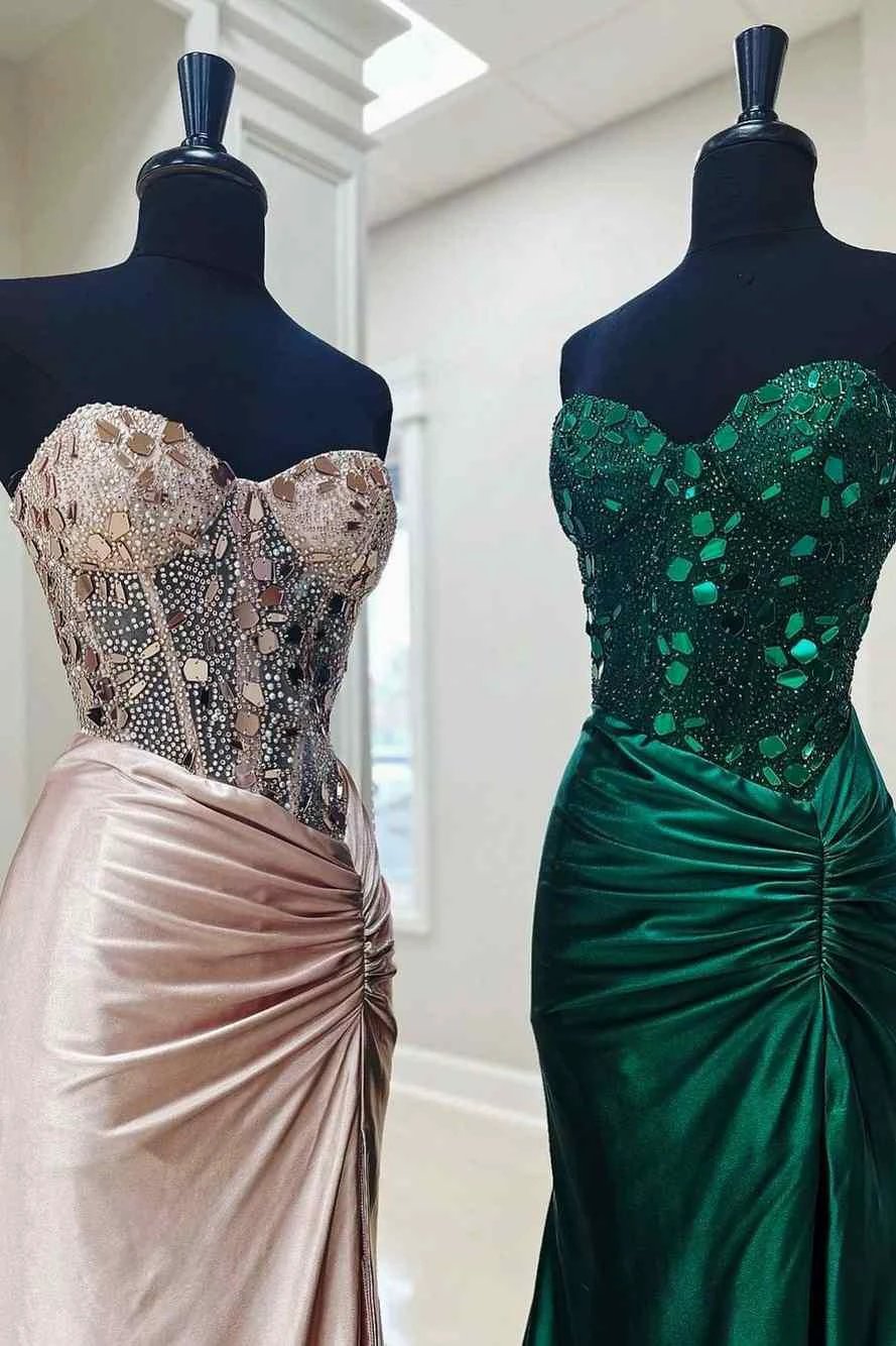 Rodina | Cut Glass Mirror Rhinestone Corset Long Evening Dress with Slit by KissProm