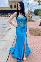 Rodina | Cut Glass Mirror Rhinestone Corset Long Evening Dress with Slit by KissProm