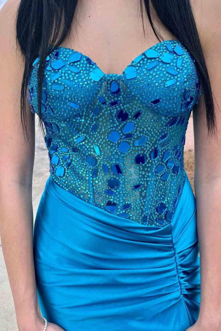 Rodina | Cut Glass Mirror Rhinestone Corset Long Evening Dress with Slit by KissProm