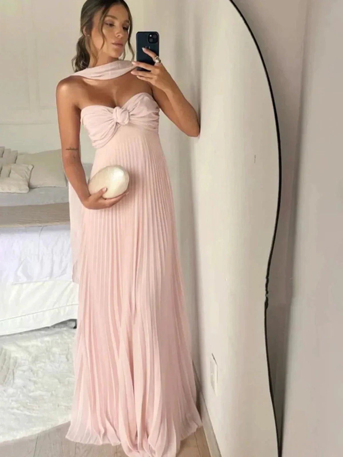Rodri | A Line Light Pink Strapless Chiffon Long Prom Dress by KissProm