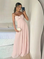 Rodri | A Line Light Pink Strapless Chiffon Long Prom Dress by KissProm