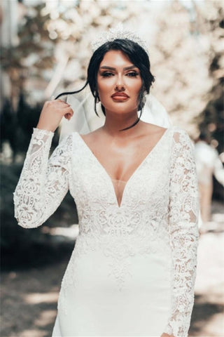 Romantic Backless Long Sleeves Mermaid Wedding Dresses