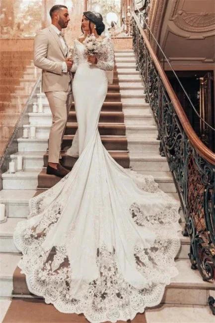 Romantic Backless Long Sleeves Mermaid Wedding Dresses by misshow.com