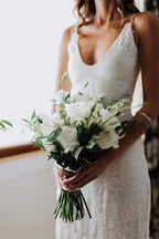 Romantic Boho Deep U Neck Backless Lace Pretty Mermaid Elegant Wedding Dresses by misshow.com