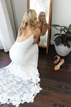 Romantic Boho Deep U Neck Backless Lace Pretty Mermaid Elegant Wedding Dresses by misshow.com
