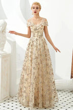 Romantic Floral Short Sleeves aline Spring Evening Party Dress Floor Length Dancing Dress by misshow.com