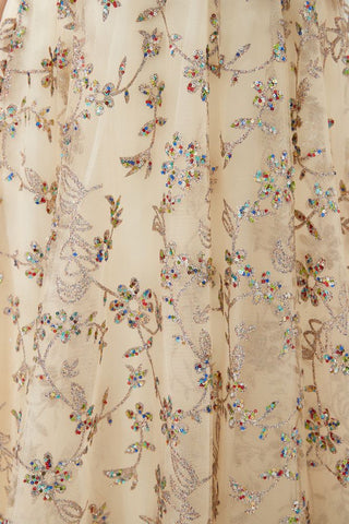 Romantic Floral Short Sleeves aline Spring Evening Party Dress Floor Length Dancing Dress