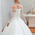 Romantic Lace Princess Satin Wedding Dress| Aline Bridal Gown with Cathedral Train by misshow.com