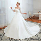 Romantic Lace Princess Satin Wedding Dress| Aline Bridal Gown with Cathedral Train by misshow.com