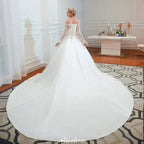 Romantic Lace Princess Satin Wedding Dress| Aline Bridal Gown with Cathedral Train by misshow.com