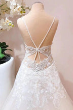 Romantic Long A-line Spaghetti Straps Appliques Lace Tulle Wedding Dress by BIZTUNNEL