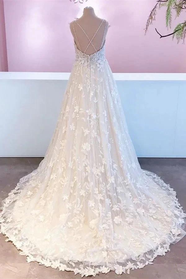 Romantic Long A-Line Sweetheart Appliques Lace Tulle Wedding Dress by BIZTUNNEL