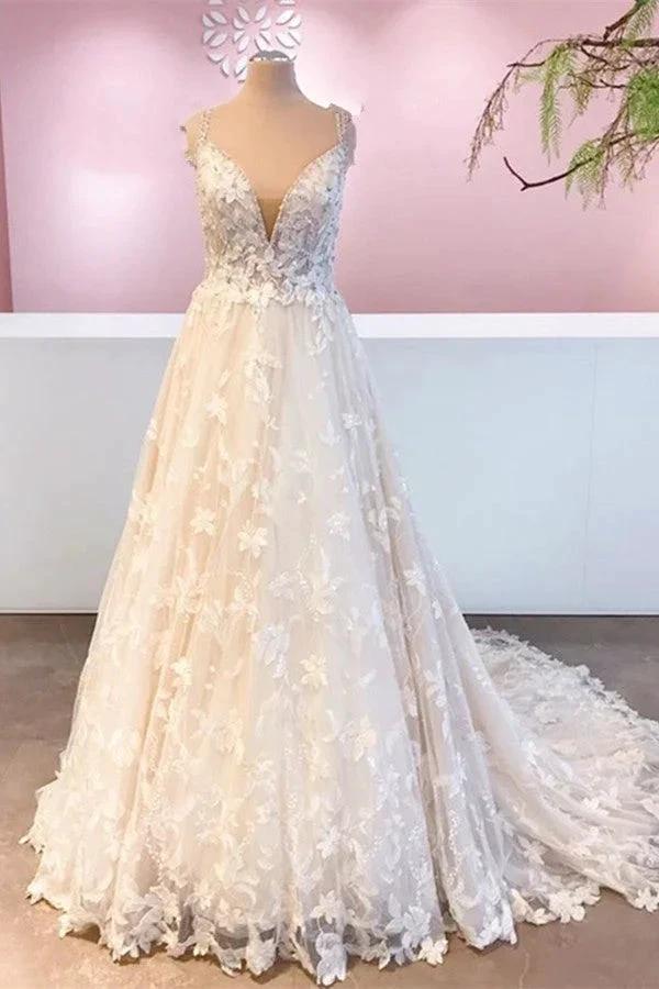 Romantic Long A-Line Sweetheart Appliques Lace Tulle Wedding Dress by BIZTUNNEL